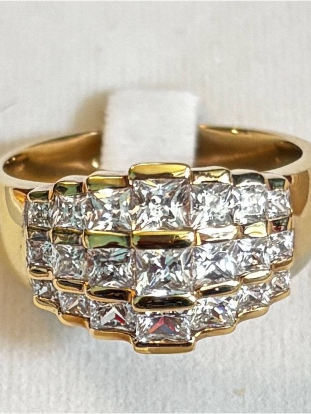 HC 925 Sterling Silver Gold Vermeil Princess Cut Cluster Ring